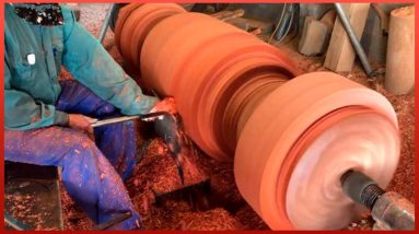 Woodturning Giant Red Log Using Dangerous Techniques |  by @WoodworkingCraftsman
