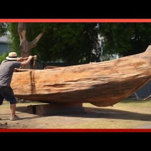Man Turns Massive Log into Amazing CANOE | Start to Finish Build by @OutbackMike