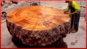 Man Transforms Massive Tree Log into Amazing Table | by @WoodworkingCraftsman